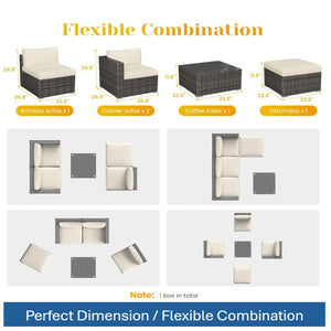 English Elm 5-piece Outdoor Modular Pe Rattan Wicker Patio Set with Tempered Glass Coffee Table Beige B082P455126