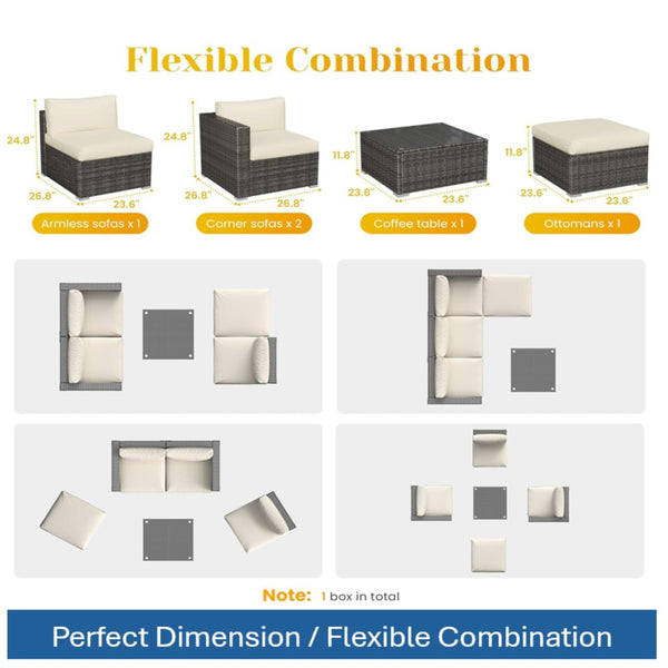 English Elm 5-piece Outdoor Modular Pe Rattan Wicker Patio Set with Tempered Glass Coffee Table Beige B082P455126