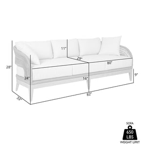 English Elm Orbit Outdoor Three Seat Sofa Eucalyptus Frame with Rope Accents and Taupe Cushions B2736P464822