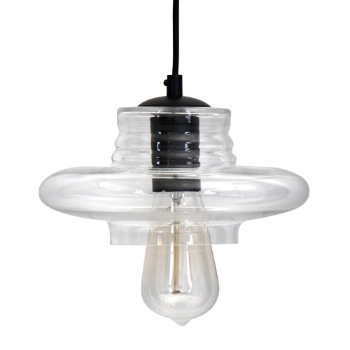 English Elm Torus Ribbed Saucer Industrial Pendant Lamp with Clear Glass Shade, 60W Edison Bulb Included, 12" B202P224175
