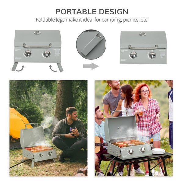 English Elm Outsunny Dual Burner Propane Tabletop Grill Foldable Portable Bbq for Camping W2225P200825