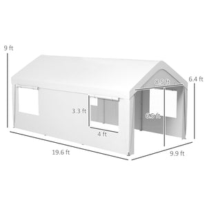 English Elm Outsunny 10x20 Portable Carport Galvanized Steel Frame Upf30 Cover Roll-up Doors W2225P217043