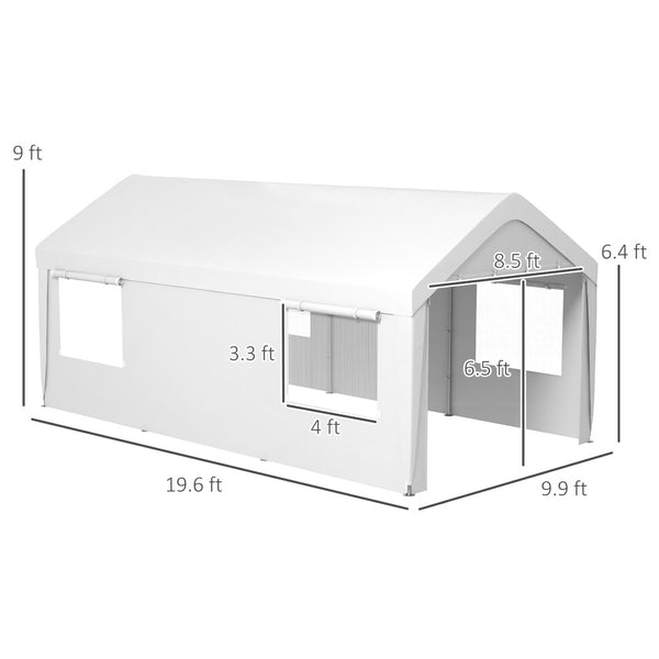 English Elm Outsunny 10x20 Portable Carport Galvanized Steel Frame Upf30 Cover Roll-up Doors W2225P217043