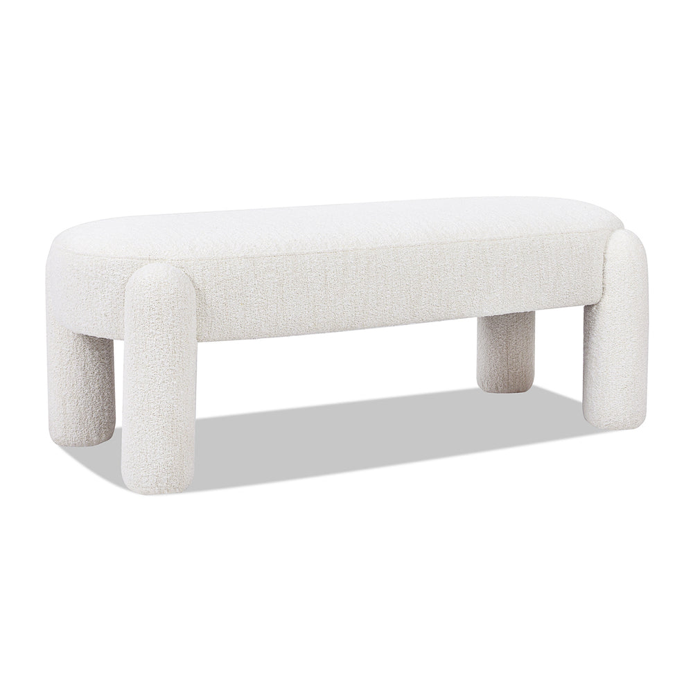English Elm Jennifer Taylor Home - Hugo 49" Oval Upholstered Bench in Milk Cream Bouclé — Cozy sherpa-like texture, rounded legs, playful seating (98) B2719P238467