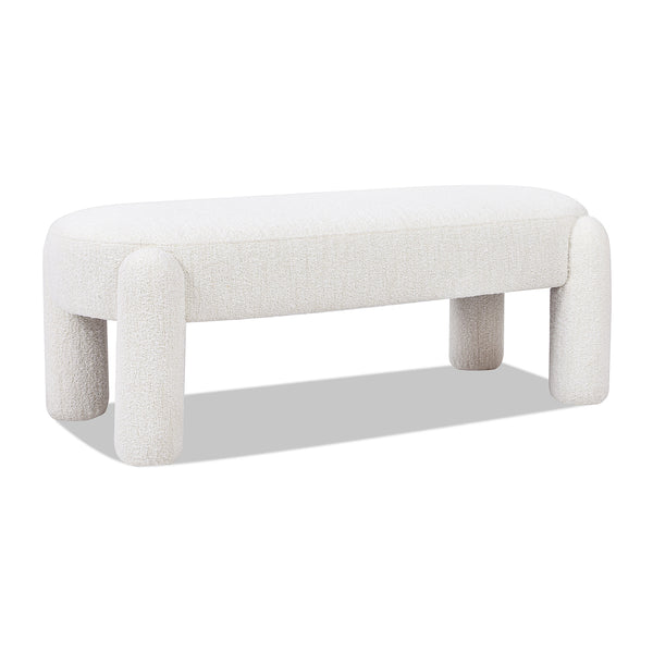 English Elm Jennifer Taylor Home - Hugo 49" Oval Upholstered Bench in Milk Cream Bouclé — Cozy sherpa-like texture, rounded legs, playful seating (98) B2719P238467