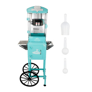 English Elm Popcorn Machine on Wheeled Cart with 10 Oz Kettle for Home Theater Game Room Cyan W2841P342119