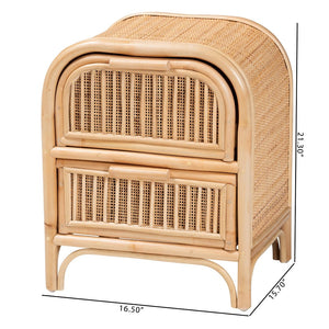 English Elm Bohemian Woven Rattan Two Drawer Nightstand with Handcrafted Texture for Boho Bedrooms B2750P467732