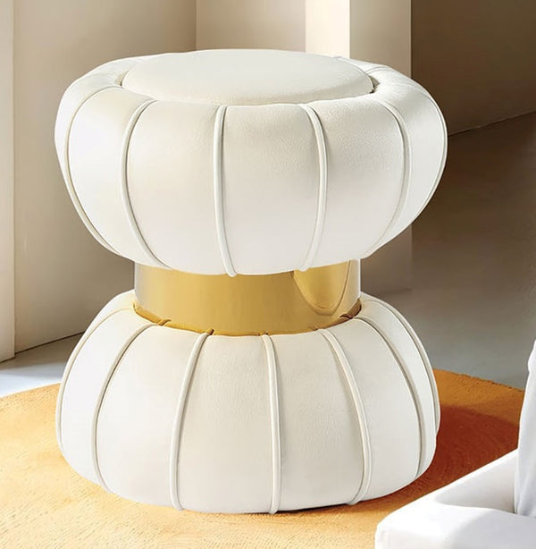 English Elm Contemporary Velvet Accent Stool with Gold Stainless Steel Base, Pleated Bow-Tie Design, Luxe Seat White 17 L x 17 W x 19 H B2741P388362