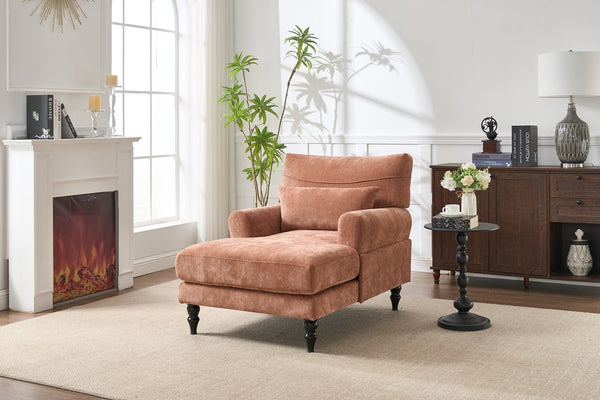 English Elm Modern Chaise Lounge with Plush High-Resilience Cushion and Solid Wood Frame for Durable Comfort Orange W2120P296385
