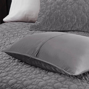 JLA Home Madison Park - 3 Velvet Quilt Set with Plush Polyester, Geometric Quilting, Antimicrobial Finish for Cozy, Easy-Care Beds Grey MP13-3307