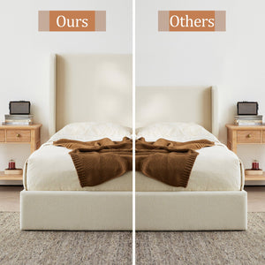 English Elm Carmen Boucle Upholstered Wingback Bed with 52.3" High Headboard, Modern Minimalist Platform Frame Ivory B083P358535