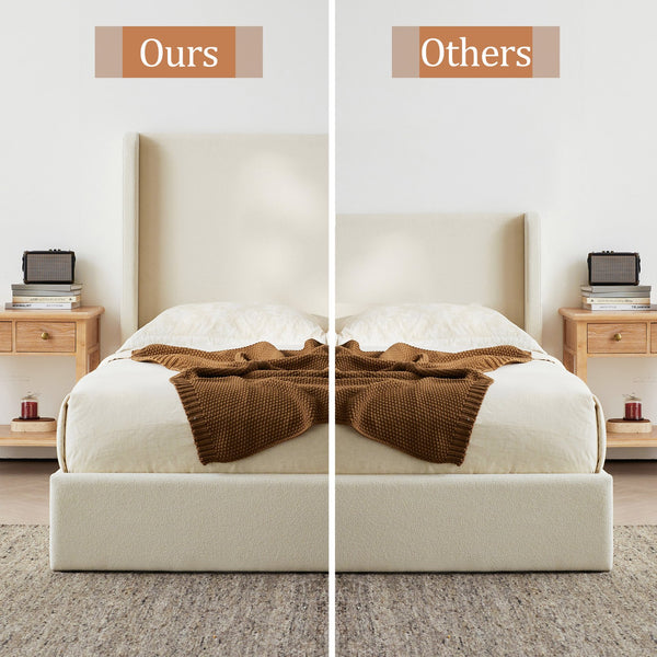 English Elm Carmen Boucle Upholstered Wingback Bed with 52.3" High Headboard, Modern Minimalist Platform Frame Ivory B083P358535