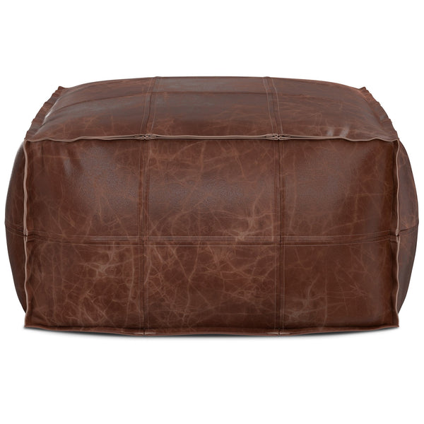 English Elm Sheffield Distressed Brown Leather Pouf Ottoman - Handcrafted 26" Round, Supportive Polystyrene Fill B136P252625