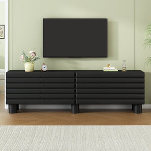 English Elm Stylish Thick Wavy Door TV Cabinet with Adjustable Shelves, Cable Management, Sturdy Legs, Modern Media Console Black N721P350797B