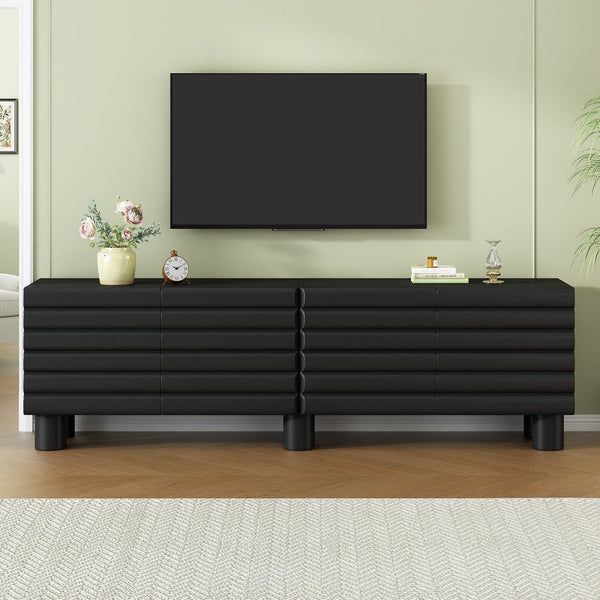English Elm Stylish Thick Wavy Door TV Cabinet with Adjustable Shelves, Cable Management, Sturdy Legs, Modern Media Console Black N721P350797B