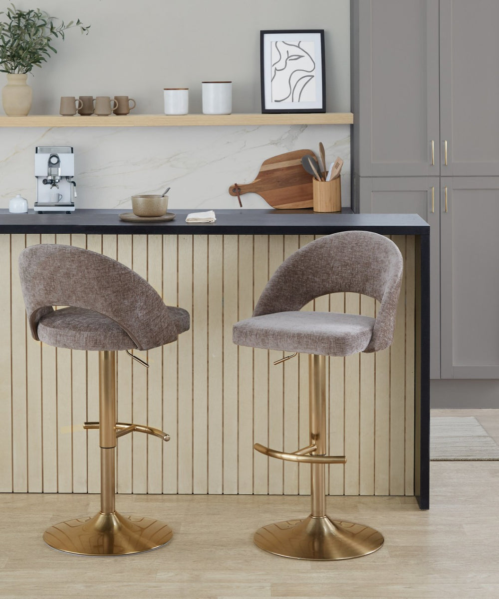 English Elm Adjustable Swivel Barstools Set of 2 Fabric Seat Black Metal Base Kitchen Counter B202S02000