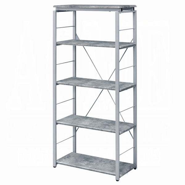 English Elm Metal 24"W Bookshelf 54"H - Faux Concrete Wood Top on Metal Frame, Compact 4-Tier Storage for Home Office B2741P326185