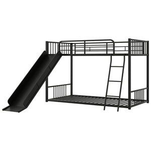 English Elm Metal Bunk Bed with Slide Twin over Twin Stylish Space-Saving Metal Frame, Safe Stairs & Playful Slide Fun Black MF285671AAB