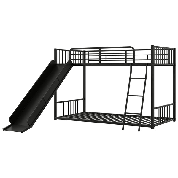 English Elm Metal Bunk Bed with Slide Twin over Twin Stylish Space-Saving Metal Frame, Safe Stairs & Playful Slide Fun Black MF285671AAB