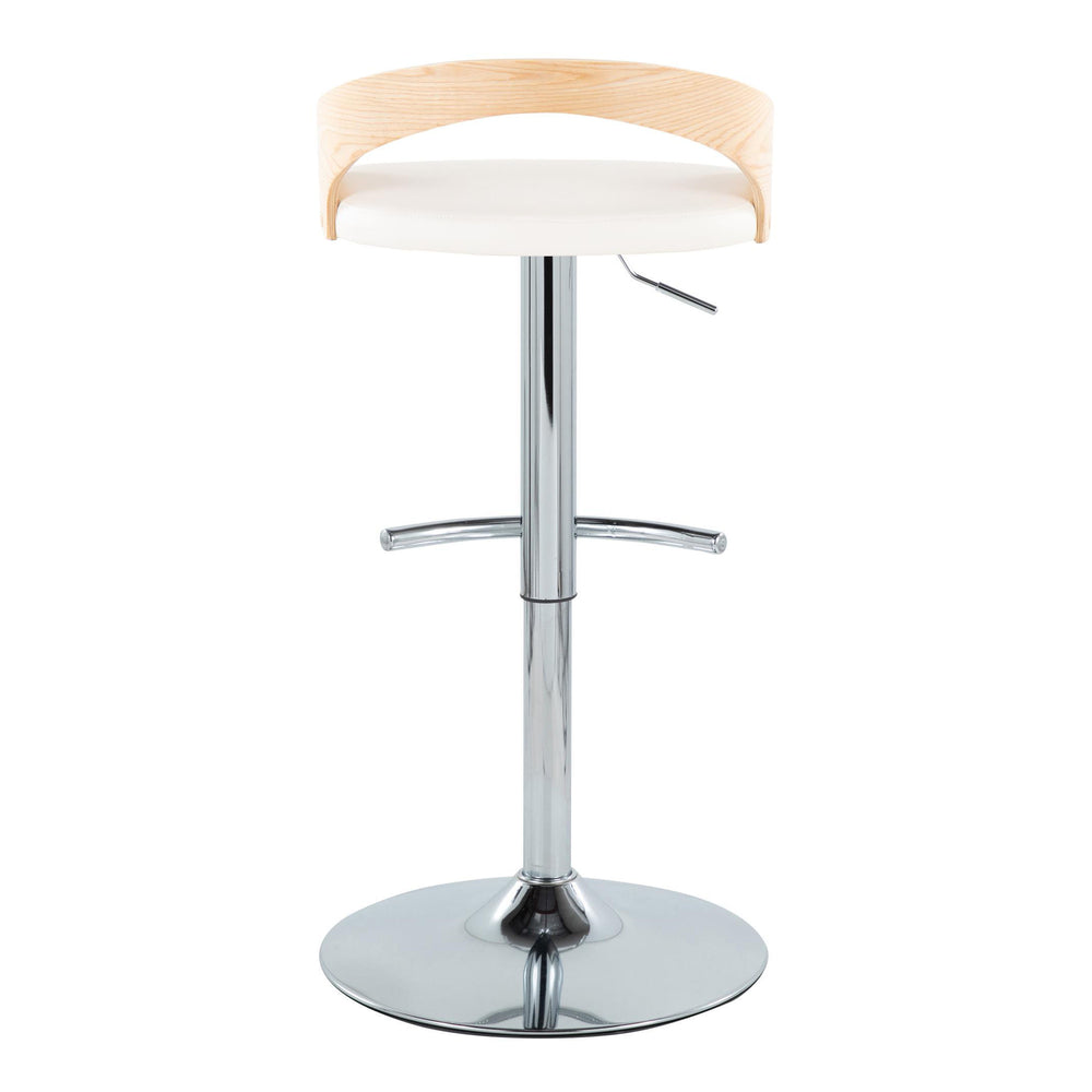English Elm Grotto Adjustable Barstools Set Of 2 - Stylish Chrome, Natural Wood & White Faux Leather With Swivel B202S00917