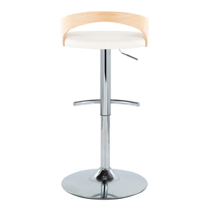 English Elm Grotto Adjustable Barstools Set Of 2 - Stylish Chrome, Natural Wood & White Faux Leather With Swivel B202S00917