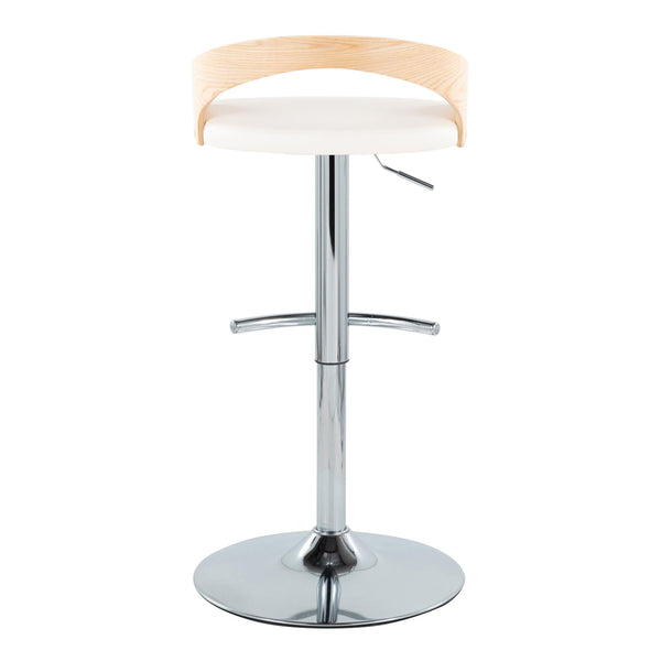 English Elm Grotto Adjustable Barstools Set Of 2 - Stylish Chrome, Natural Wood & White Faux Leather With Swivel B202S00917
