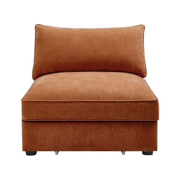English Elm Armless sofa with Chenille upholstery and hidden storage, crescent design, piping details for style and comfort Orange W3041P293509
