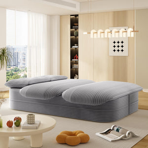 English Elm 78.7" Modern Foldable Corduroy Sofa Bed with 2 Plush Pillows, 2-in-1 Convertible Sleeper and Blanket LIGHT GREY W3219P317385