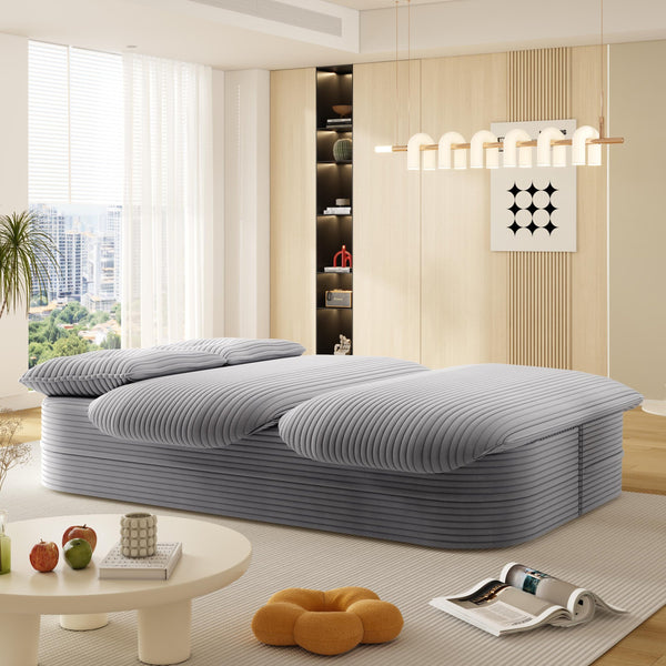 English Elm 78.7" Modern Foldable Corduroy Sofa Bed with 2 Plush Pillows, 2-in-1 Convertible Sleeper and Blanket LIGHT GREY W3219P317385