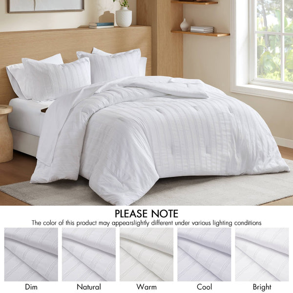 English Elm 7-piece King Striped Woven Comforter Set Neutral Tones Wrinkle Resistant Bedding B035P463213