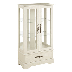 English Elm Lighted Glass Curio Cabinet - Elegant 2-Door Display With Adjustable Shelves & Integrated Lighting, White Finish W1758P300115