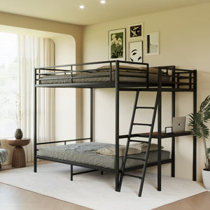 English Elm Black Full Size Loft Bed with Desk Led Lighting Charging Station and Storage Stairs Black W1671S00011