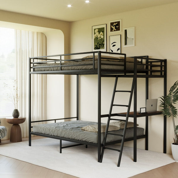 English Elm Black Full Size Loft Bed with Desk Led Lighting Charging Station and Storage Stairs Black W1671S00011