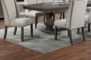 English Elm Traditional Nine Piece Oak Dining Set with Wingback Chairs and Double Pedestal Table B011S01039