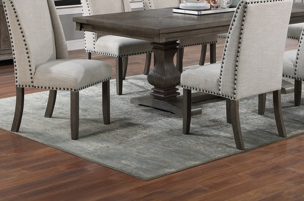 English Elm Traditional Nine Piece Oak Dining Set with Wingback Chairs and Double Pedestal Table B011S01039