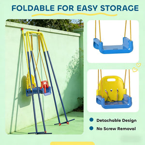 English Elm Folding A-frame Kids Swing Set with 3-in-1 Seat Powder-coated Steel Backyard Play T3971P481650