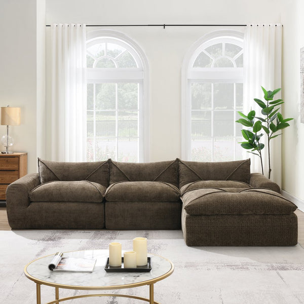 English Elm 116'' Fully Compressed Sofa with Legless Chenille Design, High-Density Comfort, Modular Flexibility and No Assembly Required Brown N723S9707D
