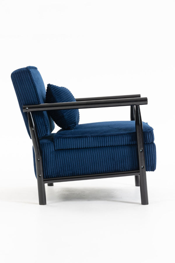 English Elm Storage Accent Chair Mid Century Wood Frame Upholstered Seat with Lumbar Cushion Antique Blue W2530P401447