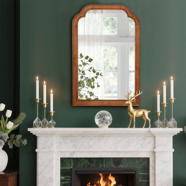 English Elm Yellowish Brown Decorative Mirror 24" X 36" - Solid Wood Rounded Corner Accent For Any Room W2203P389100-GIGA