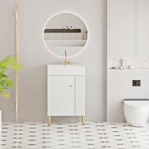 English Elm 21.6" Bathroom Vanity with Ceramic Sink Open Shelving Soft Close Cabinet White W1573S00022