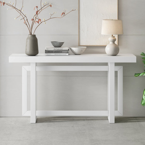 English Elm U_style Farmhouse Console Table with Three Drawers Open Shelf Entryway Organizer N711P410422K
