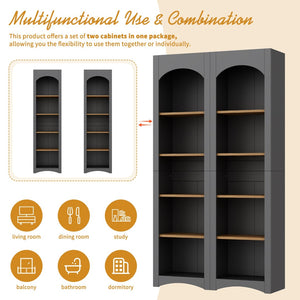 English Elm On-Trend Free Standing 5 Tier Bookshelves Set Of 2, Farmhouse Grey Cabinets With Adjustable Shelves N721P245734E-GIGA
