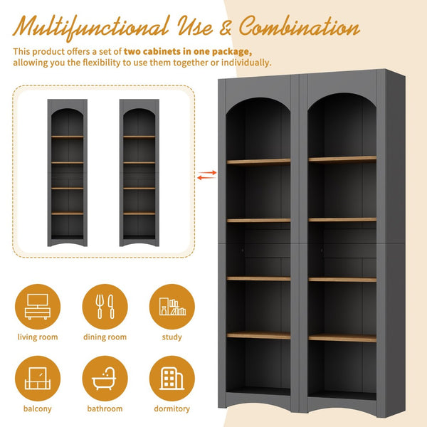 English Elm On-Trend Free Standing 5 Tier Bookshelves Set Of 2, Farmhouse Grey Cabinets With Adjustable Shelves N721P245734E-GIGA