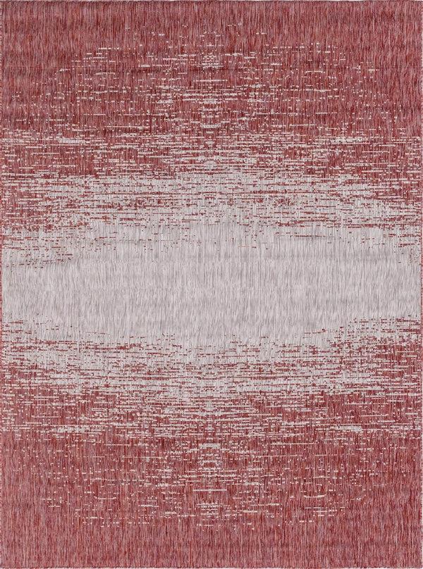 Unique Loom Outdoor Modern Ombre Machine Made Abstract Rug Rust Red, Gray 8' 0" x 11' 4"