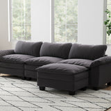 English Elm Living Room Furniture Luxury Sectional Sofa Couch With Ottoman Soft Velvet Upholstered Sofa Grey