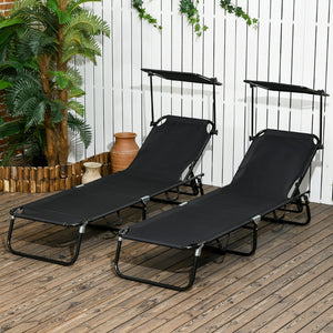English Elm Outsunny Folding Chaise Lounge Chairs Set Of 2 With Canopy Shade For Pool, Beach, And Patio Fun W2225P200745-GIGA