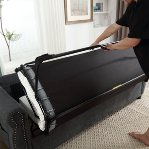 English Elm U_Style Convertible 2-in-1 Sofa Bed Sleeper with Large 63"x70.9" Mattress, Retro Rivet Accent Design DARK GREY W2705S00019