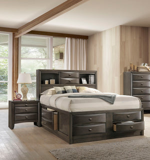 English Elm Contemporary Eastern King Bedroom Set with Bookcase Headboard Storage and Two Nightstands B2741S00567
