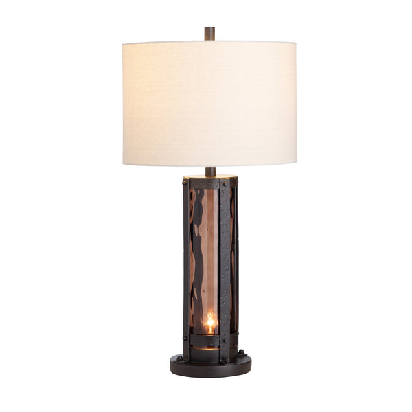 Crestview Collection 32.5"H Shiloh Rustic Industrial Table Lamp With Amber Glass, Night Light & Versatile 3-way Socket   Cvaer2011