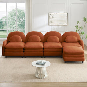 English Elm Teddy Fleece Curved Modular Sectional Sofa with Ottoman Four Seat Cloud Comfort Orange W5656S00103